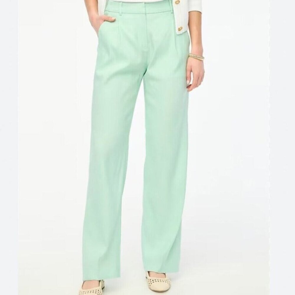 STORE CLOSING 3/30 J. Crew Women Green Wide Pants High-Waist Linen Size 6 NWOT